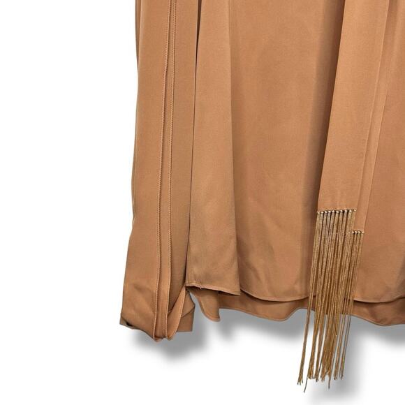 Kobi Halpern Tara Blouse Silk Women Sz Large Long Sleeve Fringed Tie Neck Copper - Picture 8 of 16